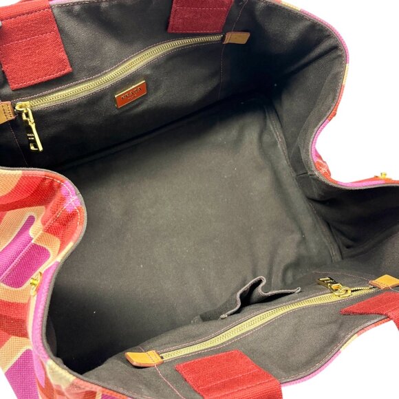 PRADA Vintage Logo Tote Bag Canapa Stampata Canvas Multicolor Red Pink  [105524] - Picture 13 of 15